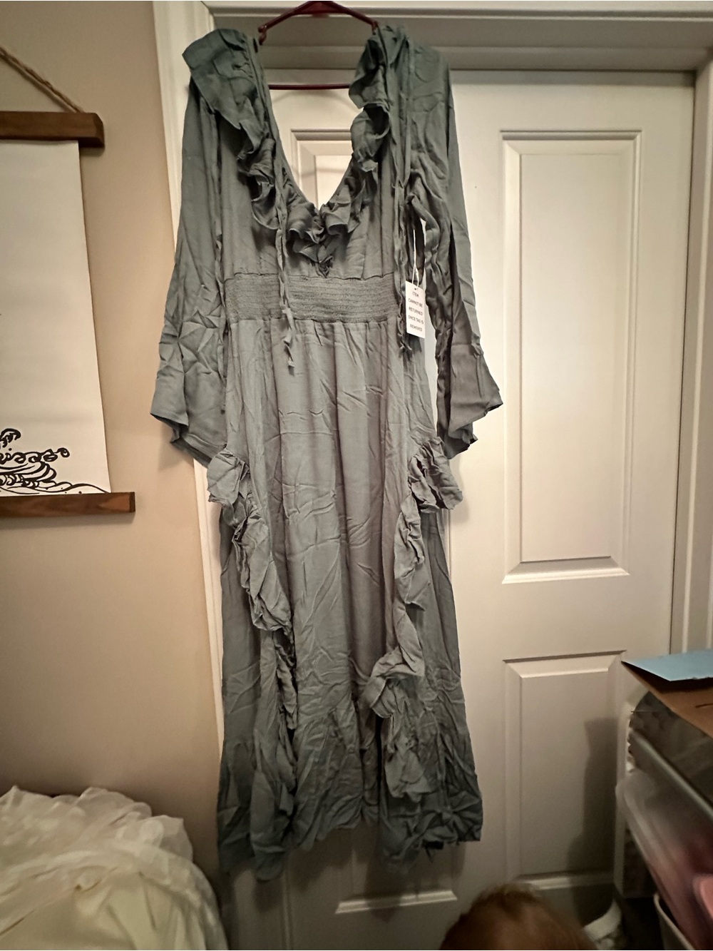 Joyfolie Kaleen Dress in Island Sage Ruffled V-Neck Maxi Dress
